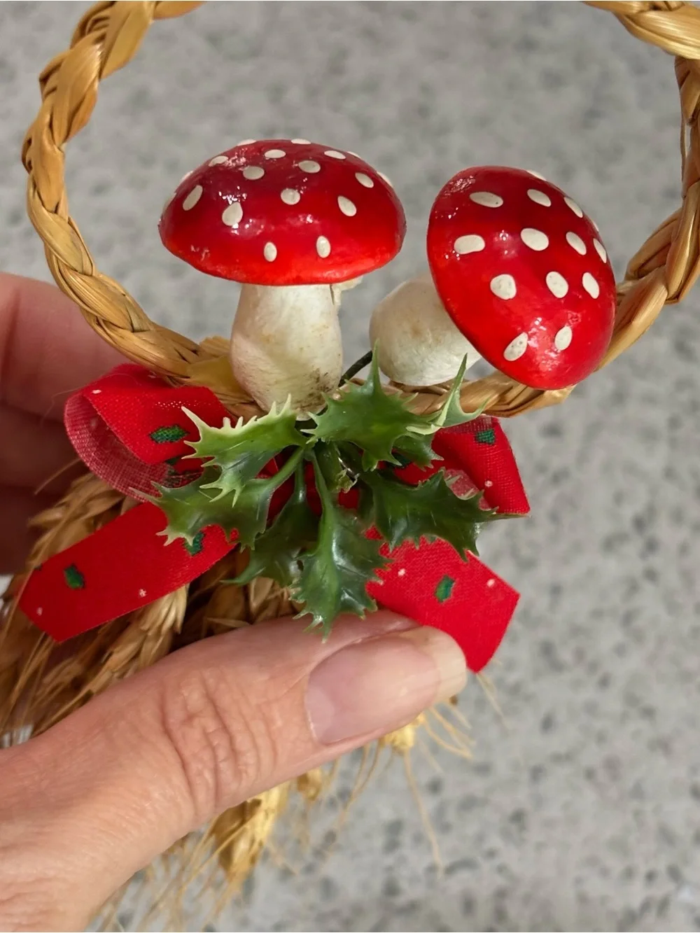 Hand Crafted Red Mushroom and Wheat Holiday Hanging